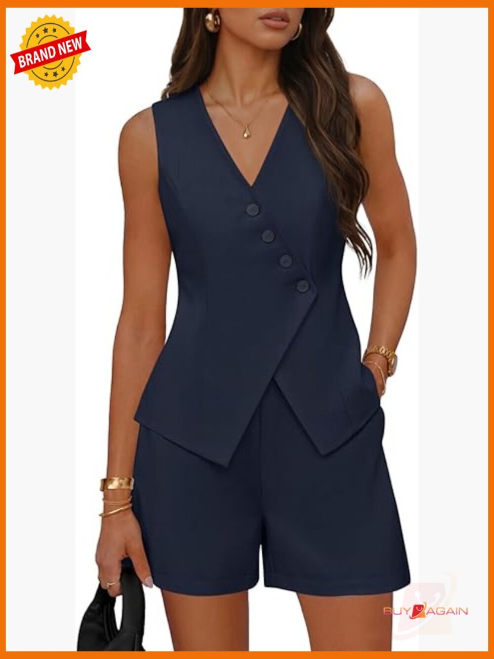 Women's 2 Piece Vest & Shorts Set Sleeveless Blazer Short Set
